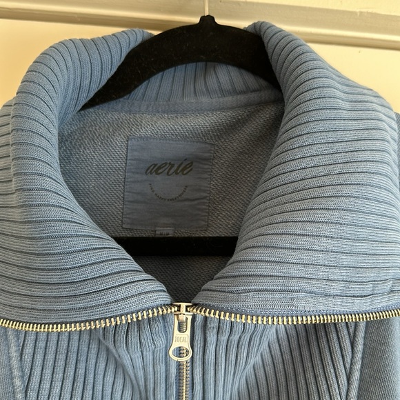 Aerie Down to Earth Ribbed Quarter Zip Sweatshirt in Blue - Picture 3 of 3